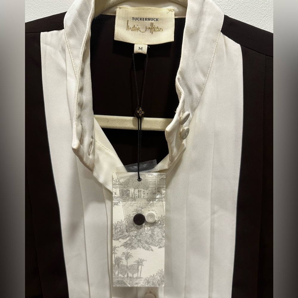 Tuckernuck India Hicks Chocolate Ivory Grove Long Sleeve Button Down Blouse NWOT - Picture 3 of 12